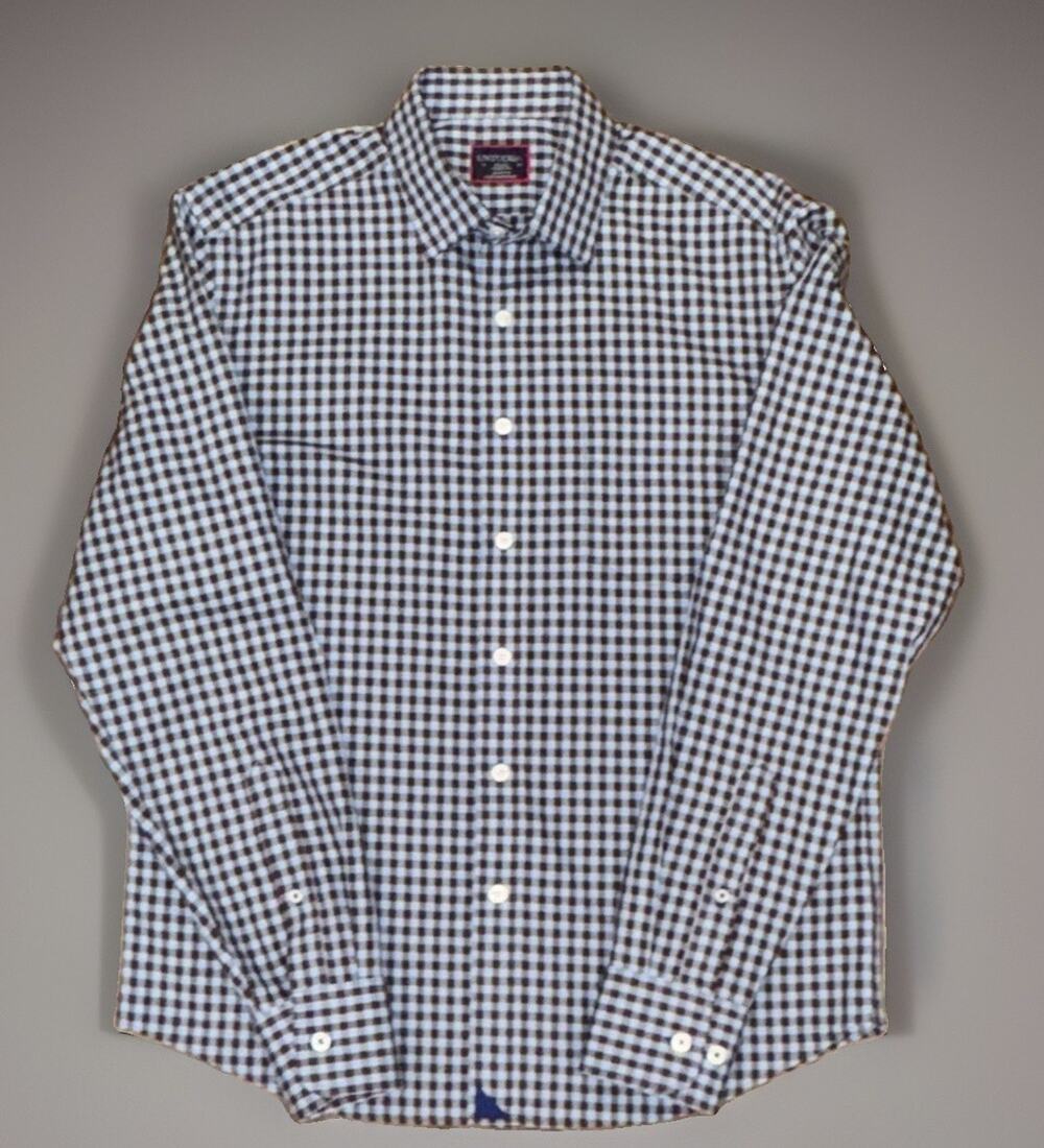 Untuckit Shirt Mens Blue Brown Gingham Button Up Shirt Men's Small Button Up